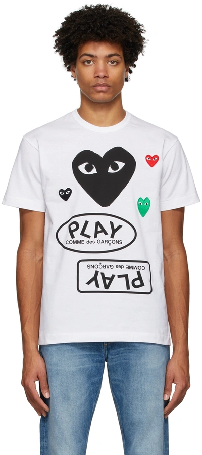 Comme Des Garçons Play White & Black Multi Logo T-shirt In 1 White