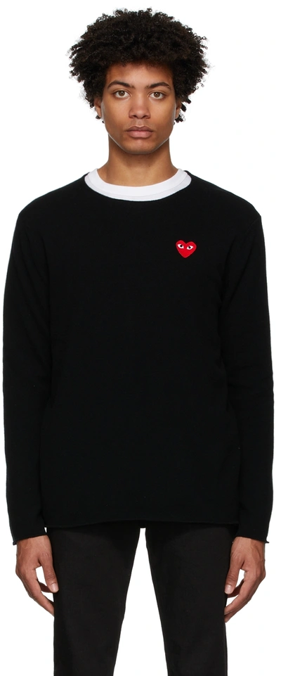 Comme Des Garçons Play Black & Red Wool Heart Patch Sweater In Navy