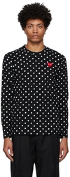 COMME DES GARÇONS PLAY BLACK POLKA DOT HEART PATCH LONG SLEEVE T-SHIRT