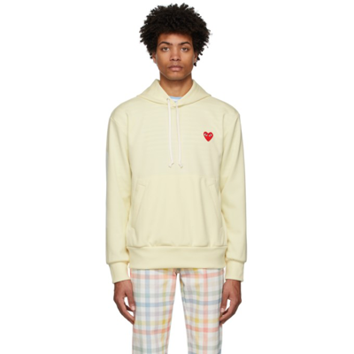 Comme Des Garçons Play Yellow Jersey Heart Patch Hoodie In Off White
