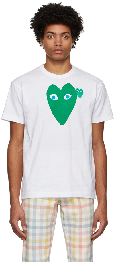 Comme Des Garçons Play White & Green Double Long Heart T-shirt