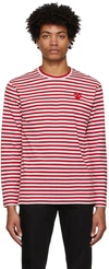 COMME DES GARÇONS PLAY RED & WHITE STRIPED HEART PATCH LONG SLEEVE T-SHIRT