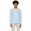 Comme Des Garçons Play Blue & White Striped Heart Patch Long Sleeve T-shirt