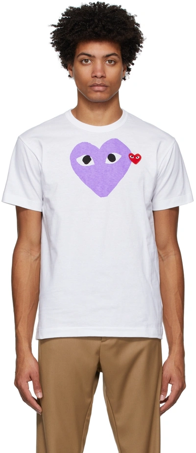 Comme Des Garçons Play White & Purple Big Heart T-shirt In 1 Purple