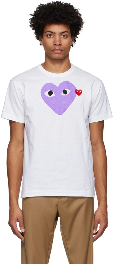 Comme Des Garçons Play Mens Purple Heart-print Cotton-jersey T-shirt In White