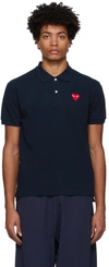 Comme Des Garçons Play Embroidered Heart Polo Shirt In Navy