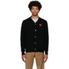 COMME DES GARÇONS PLAY BLACK WOOL LAYERED DOUBLE HEART CARDIGAN