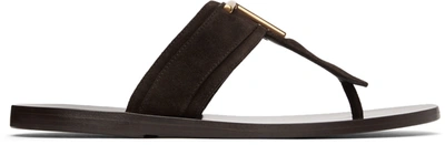 Tom Ford Logo-plaque Thong Sandals In Brown