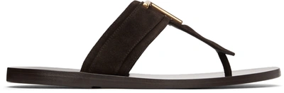 Tom Ford Brown Leather Thong Slippers
