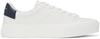Givenchy Men Leather Sneakers With 4g Metal Logo In 131-white/navy