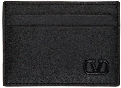 Valentino Garavani Black Vlogo Signature Card Holder In Brt Blue