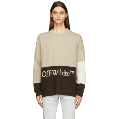 Off-white Logo-jacquard Colour-block Wool Sweater In Beige,brown,white