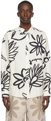 Jacquemus La Chemise Simon Floral Print Linen Button-up Shirt In White,black