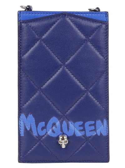 Alexander Mcqueen Quilted Leather Phone Case-on-chain In Navy Ultramarine