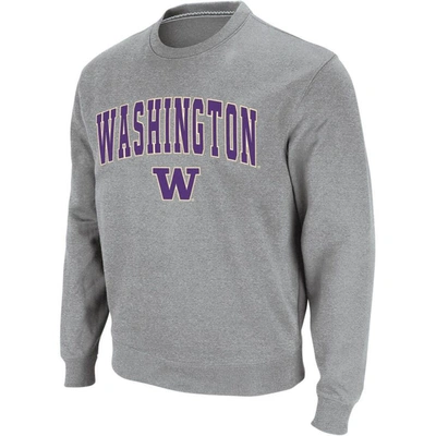 Colosseum Men's  Heather Gray Washington Huskies Arch & Logo Crew Neck Sweatshirt
