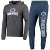Concepts Sport Navy/heather Charcoal Penn State Nittany Lions Meter Long Sleeve Hoodie T-shirt & Jog In Navy