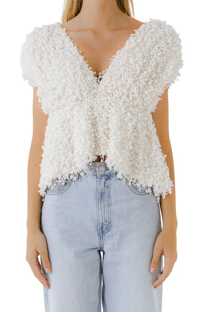 Endless Rose Textured Top With Plunging Neckline In Cream