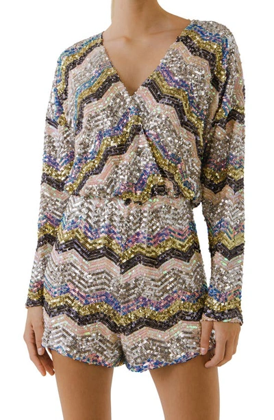 Endless Rose Multicolor Chevron Sequin Romper