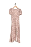 Afrm Jamie Print Open Back Short Sleeve Dress In Blush Snake