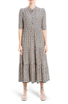 Max Studio Floral Button Front Baby Doll Dress In Black/ Coral Buds