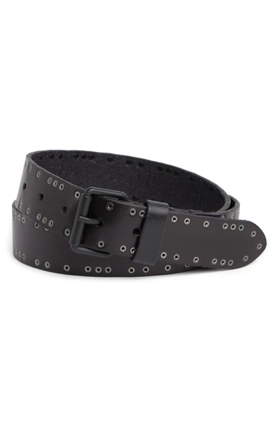 Allsaints 35mm Grommet Studded Leather Belt In Black