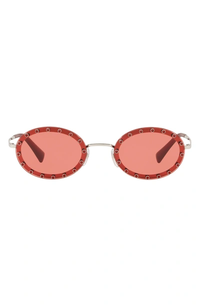 Valentino 51mm Crystal Rockstud Oval Sunglasses In Red  display picture 2