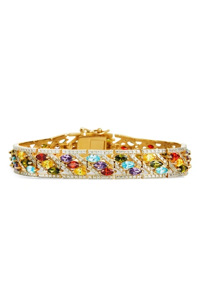 Savvy Cie Jewels 18k Yellow Gold Plated Multicolor Marquise Cz Link Bracelet