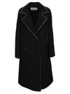 VALENTINO BLACK COAT WITH LEATHER DETAILS