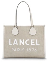 LANCEL WHITE JUTE AND LEATHER TOTE BAG