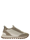 Brunello Cucinelli Mixed Leather Slip-on Runner Sneakers In White/beige