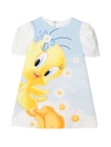 Monnalisa Light Blue Dress With Tweety Bird Print In Azzurro