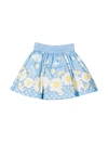 Monnalisa Light Blue Skirt With Floreal Print In Azzurro