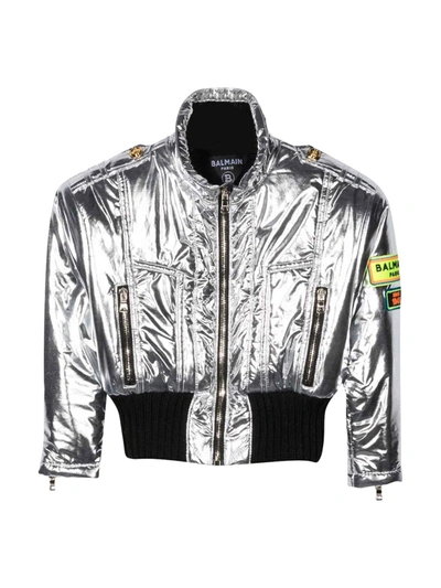 Balmain Kids' High-neck Bomber Jacket In Grigio