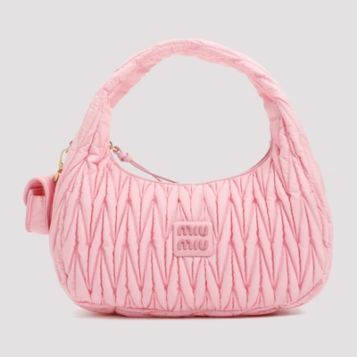 Miu Miu Tote Bag In Quilted Nylon With Logo Detail In Pink