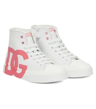 Dolce & Gabbana Kids' High-top Leather Sneakers In White