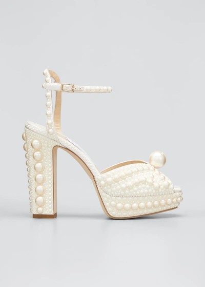Jimmy Choo Sacaria 120mm Pearly-stud Platform Sandals In White/white
