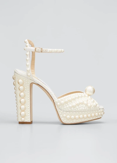 JIMMY CHOO SACARIA 120MM PEARLY-STUD PLATFORM SANDALS