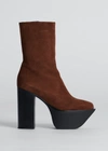 Peter Do Everyday Suede Zip Platform Booties In Brown