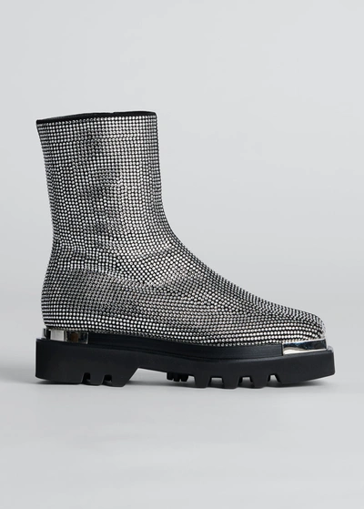 Peter Do Crystal Stud Zip Combat Boots In Blackcrystal