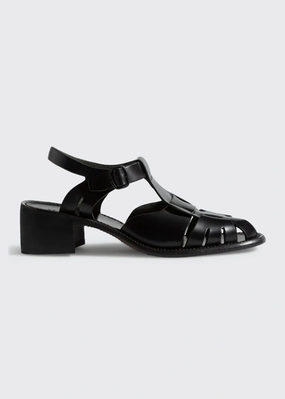 Hereu Pesca Heeled Fisherman Sandals With Ankle Strap In Black