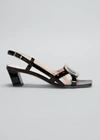 ROGER VIVIER BELLE BUCKLE PATENT LEATHER SANDALS