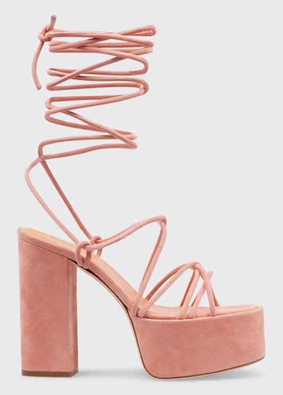 Paris Texas Malena Leather Platform Lace-up Sandals In Rose