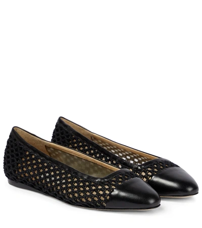 Jimmy Choo Women's Watson Woven Raffia & Leather Flats In Black