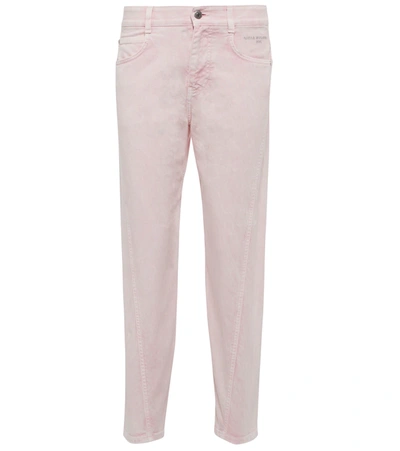 Stella Mccartney Fresh Peach Twisted Seam Crop Straight Leg Jeans In Pink