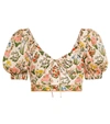 Agua By Agua Bendita Palmarosa Cropped Floral-print Organic Cotton-poplin Top In Amanecer