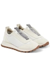 BRUNELLO CUCINELLI EMBELLISHED SUEDE-PANELED SNEAKERS