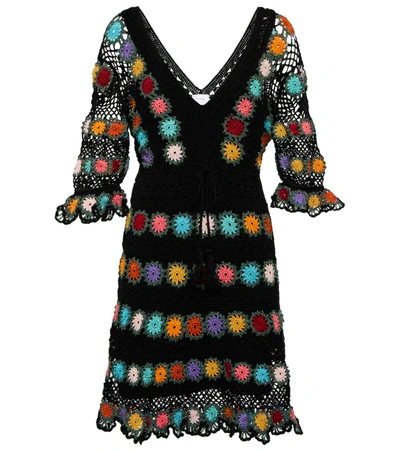Anna Kosturova Bouquet Crochet Cotton Minidress In Black/multi