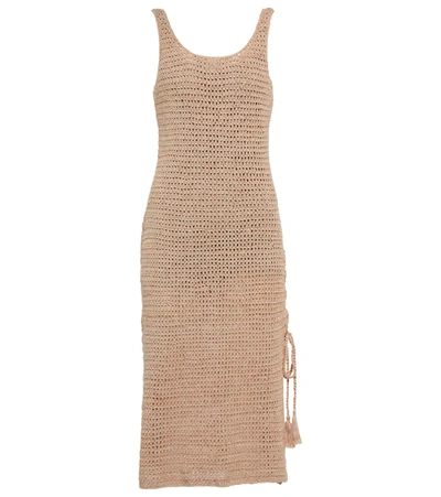 Anna Kosturova Athena Crochet Cotton Midi Dress In Suede/gold