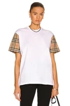 Burberry White T-shirt With Contrasting Check Motif Sleeves In White
