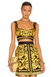 Versace Lace-trimmed Printed Silk-twill Bralette In Black & Gold